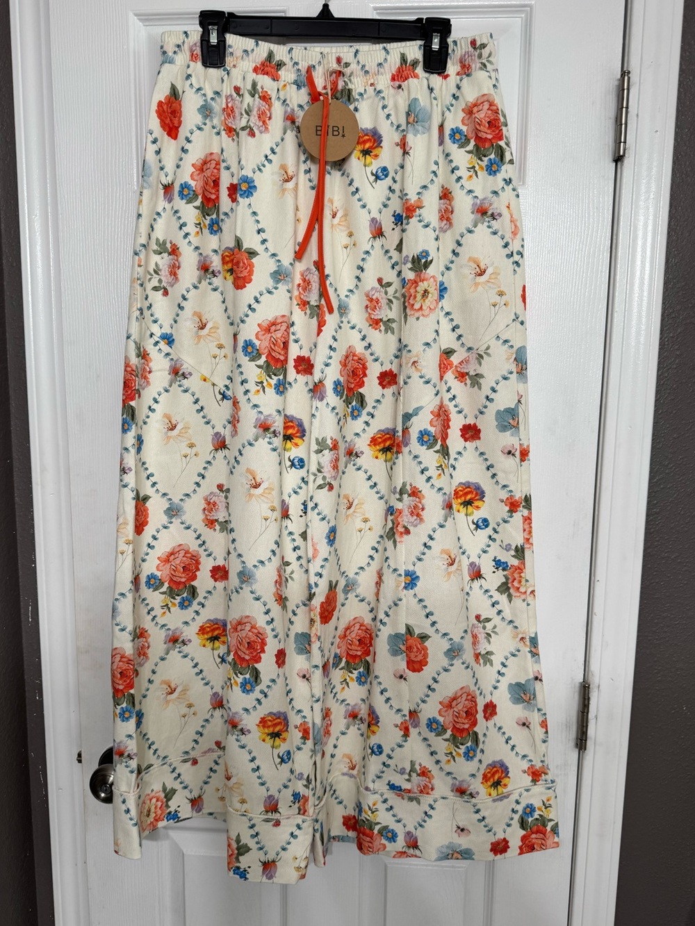 BiBi Cream Wide-Leg Floral Pants XL